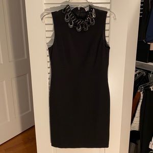 Trina Turk black sheath dress with beaded neck, s